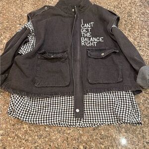 Women's Black Utility Jacket with Checkered Lining